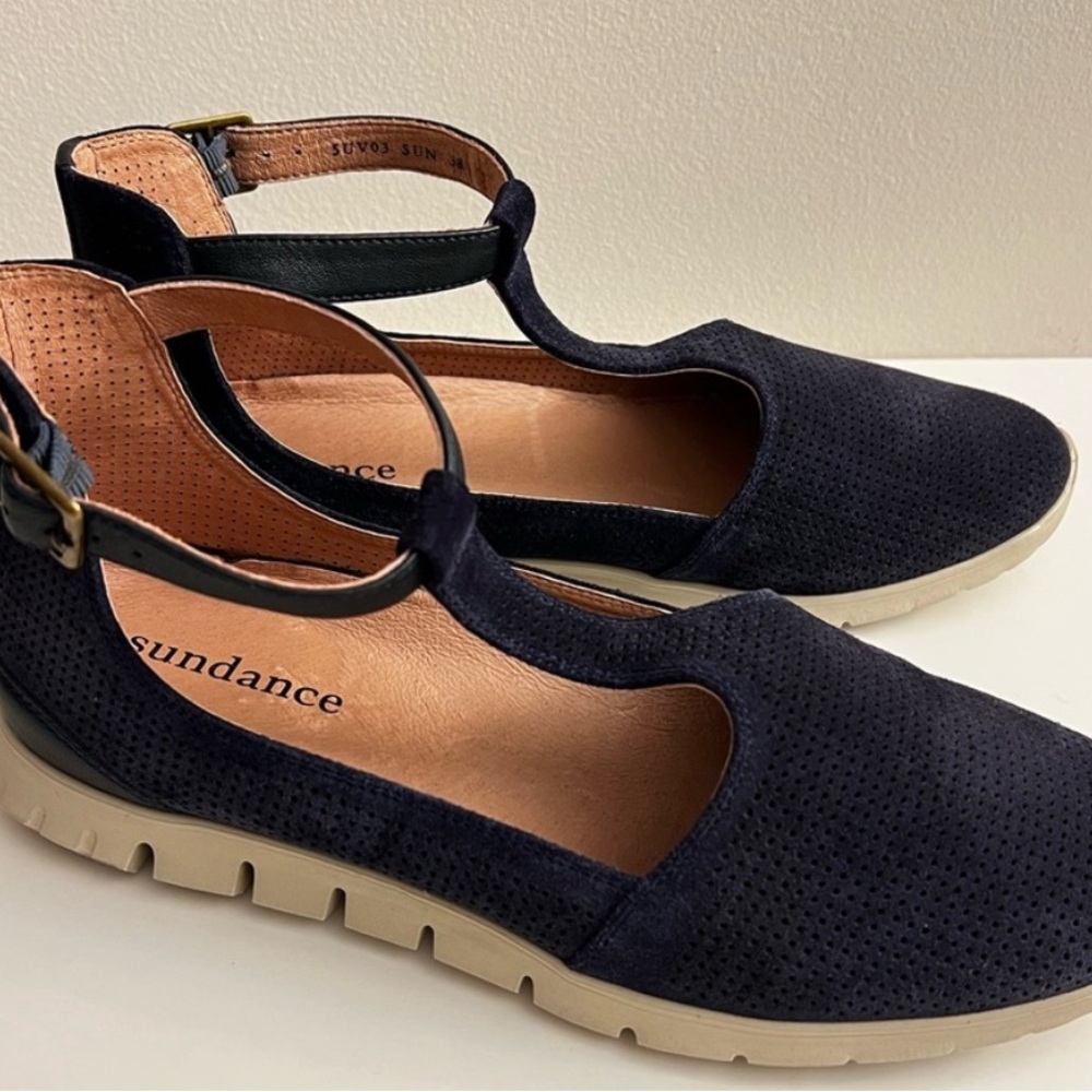 Sundance Navy Blue size 7.5-8 Leather Mary Jane Flat Footwear